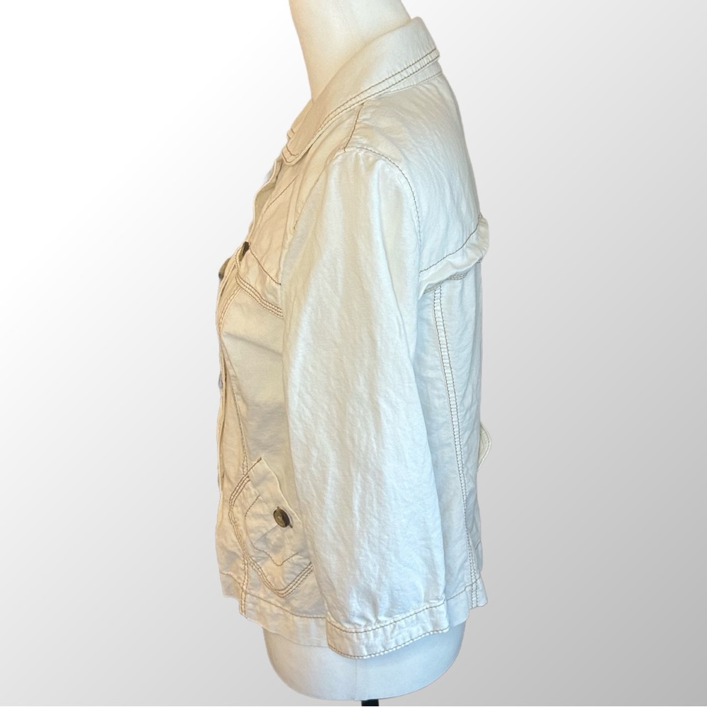 LOFT Safari Jacket Size MP Cream Linen Blend Button Front and Button Details - Picture 2 of 8